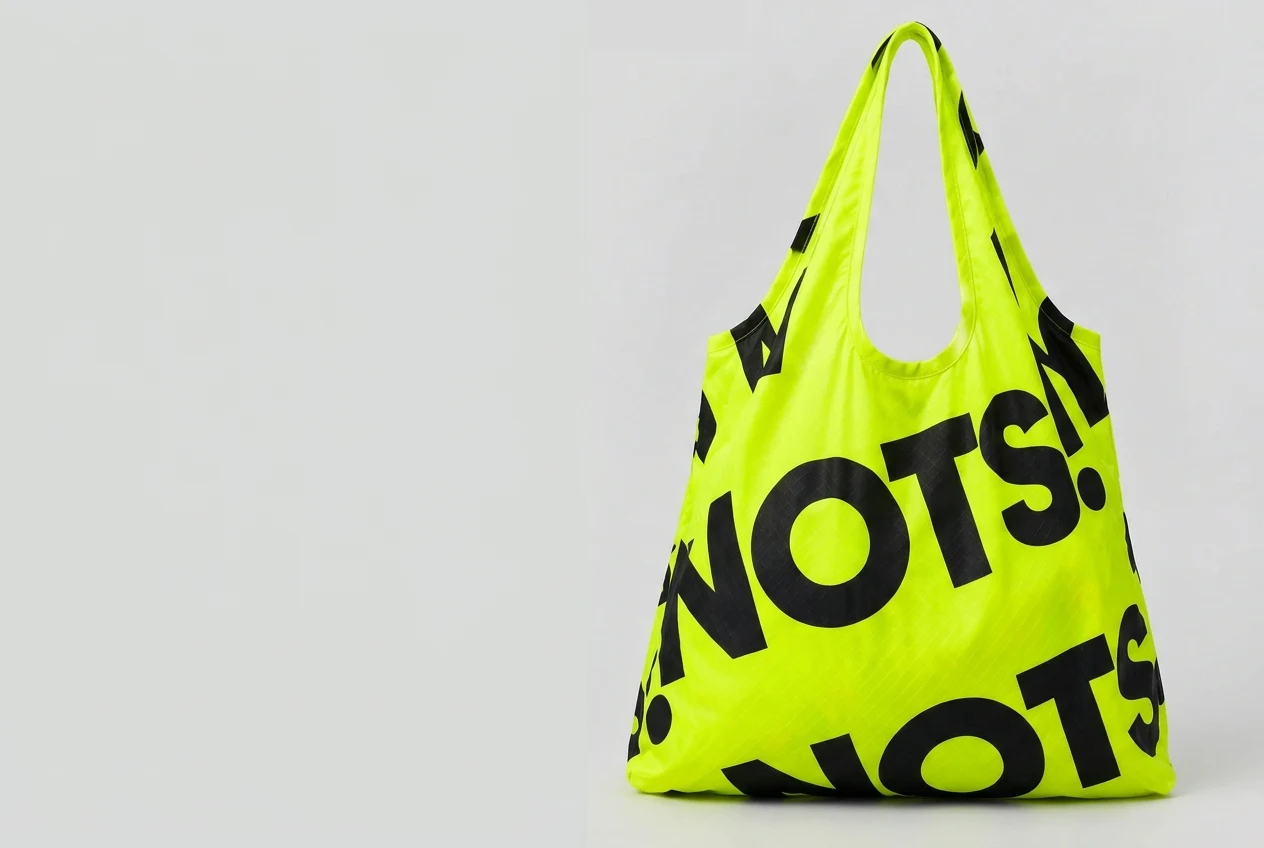 Highlight green NOTSO. bag with oversized black lettering